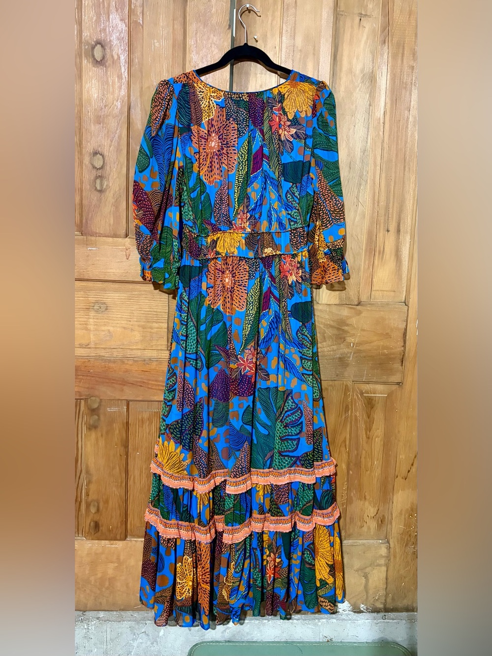 FARM Rio Blue Green Floral Maxi Dress with Orange Accents - Picture 4 of 6